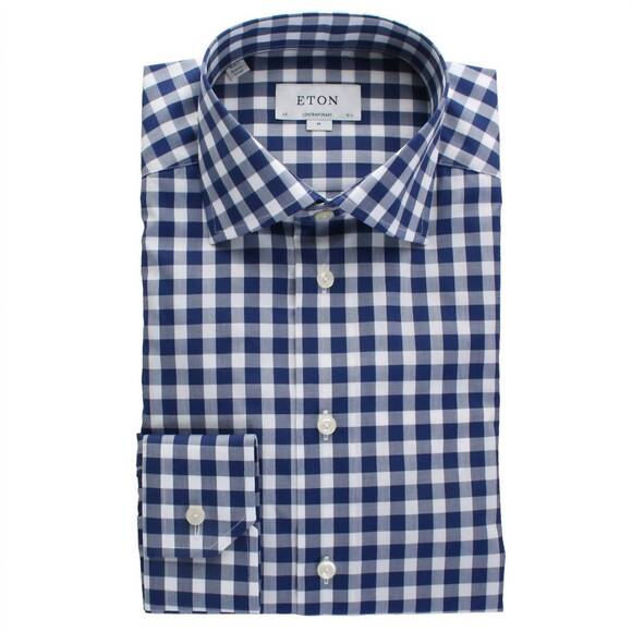 NEW ETON men's plaid dress shirt in navy